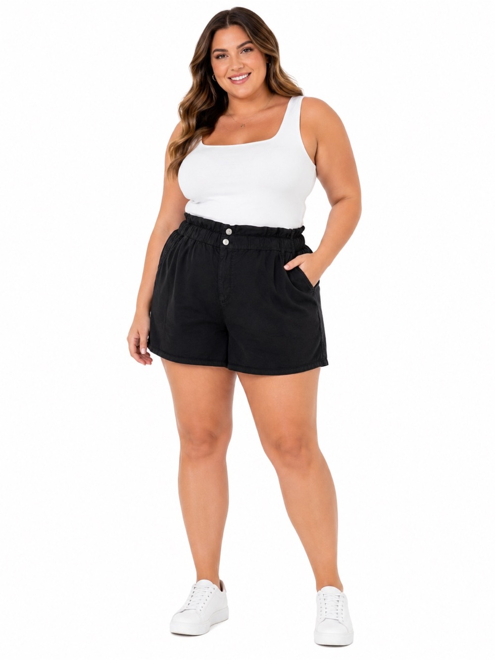 Wonderly Paperbag Waist Tencel Cotton Shorts Black Size 16R